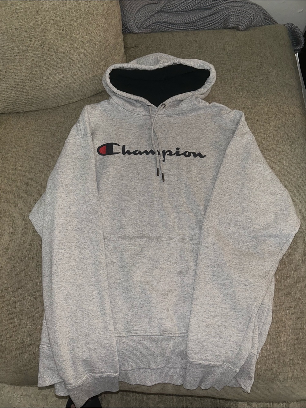 Champion Gray Zip-Up Logo Hoodie with Black Lining
